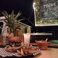 Falafel burger at Madre Vegetariana in Tulum