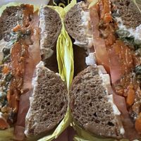 Lox bagel sandwich on pumpernickel   at Ben & Esther's Vegan Jewish Deli in Portland