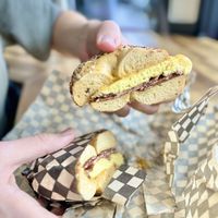 Bacon, egg breakfast sandwich   at Ben & Esther's Vegan Jewish Deli in Portland