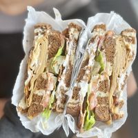 Turkey, bacon club  at Ben & Esther's Vegan Jewish Deli in Portland