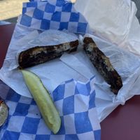 Sandwich and pickle  at Ben & Esther's Vegan Jewish Deli in Portland