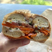 Lox bagel sandwich 🥯 🥕   at Ben & Esther's Vegan Jewish Deli in Portland