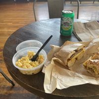 Sausage egg cheese bagel/ Mac salad  at Ben & Esther's Vegan Jewish Deli in Portland