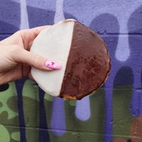 black and white cookie at Ben & Esther's Vegan Jewish Deli in Portland