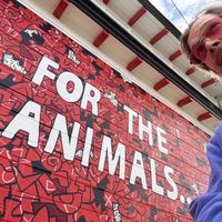 Mural on their wall  at Ben & Esther's Vegan Jewish Deli in Portland