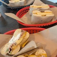 Breakfast bagel sandwiches at Ben & Esther's Vegan Jewish Deli in Portland