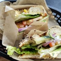 Everything Bagel Veggie Sandwich at Ben & Esther's Vegan Jewish Deli in Portland