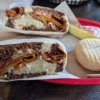 Reuben and knish at Ben & Esther's Vegan Jewish Deli in Portland