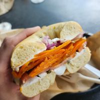 carrot lox bagel at Ben & Esther's Vegan Jewish Deli in Portland
