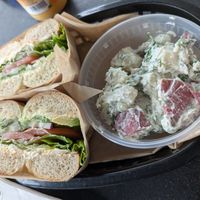 Veggie Bagel Combo with incredible potato salad at Ben & Esther's Vegan Jewish Deli in Portland