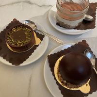 Tiramisù, crostatina al caramello salato e pistacchio e sfera cioccolato e nocciole  at Cortese Café 900 in Florence
