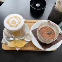 Coffee with self made almond milk and (raw) vegan tiramisu   at Cortese Café 900 in Florence