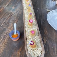 vegan wontons (tofu and mushroom) on puffed rice  at Khao Kwan in Koh Chang