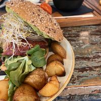 Beetroot quinoa burger   at Panorama in Barcelona