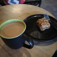 Vegan hot chocolate with coconut milk and vegan/GF date squares.. Yummmmm at Aqui + Ahora in Cozumel