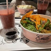 Berry smoothie and veggie saladd  at Emilie and the Cool Kids in Cannes
