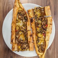 Mushroom and cheese pide at Vegan Masa in Istanbul