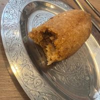 İçli Köfte (Fried ball with soy meat, onion, walnut, sesame seeds) at Vegan Masa in Istanbul