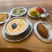 Yayla Çorbası (Yoghurt Soup)
+
İçli Köfte (Fried ball with soy meat, onion, walnut, sesame seeds)  at Vegan Masa in Istanbul