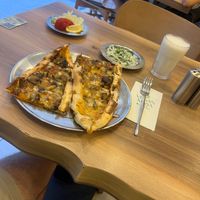 Mantarlı Peynirli Pide (Mushroom & Cheese Pide)
+
Ayran (Yoghurt Drink) at Vegan Masa in Istanbul