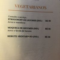 Menu vegetariano at Kanoa in Ilhabela