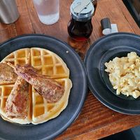 Chicken and waffles with mac ‘n cheese  at Imagine Vegan Cafe in Memphis