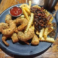 Shrimp dinner, with chili fries at Imagine Vegan Cafe in Memphis