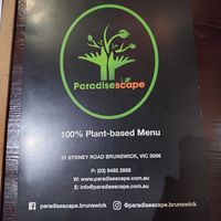 Vegan menu as of Dec2023 at Paradisescape in Brunswick