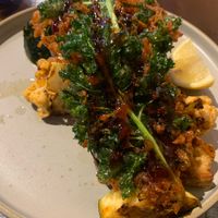 Grilled king oyster mushrooms with tofu/tempeh, roast veg, crispy kale. Flavour explosion.  at Paradisescape in Brunswick