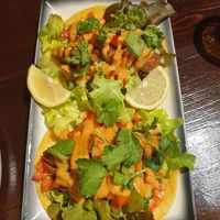 Fish tacos 21.00: delicious fish taste and texture, too much sauce and capsicum for me at Paradisescape in Brunswick