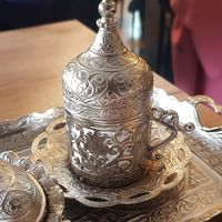 Turkische Mokka, served with water and a small sweet at Vildan Café in Berlin