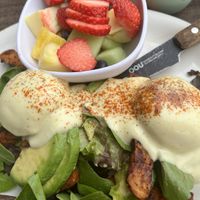 Vegan Benedict with vegan poached “eggs"  at Millie's Cafe in Los Angeles