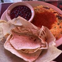 V huevos a la Mexicana plant based egg flour tortilla and beans were my choices   at Millie's Cafe in Los Angeles