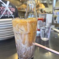 Pistachio soy iced lattee  at Millie's Cafe in Los Angeles