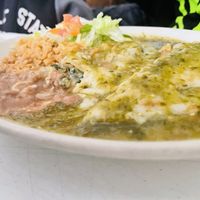 Vegan spinach and cheese enchilada platter  at Lupe's in New York City
