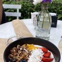 Bowl w/fruits and maple syrupp  at Felicia & Domingo in Lima