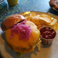 Vegan beyond burger with vegan cheddar cheese at Kweekcafé in Haarlem