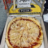 Gooey vegan cheese pizza with pineapples and onionss  at JoJo's - Aspen in Mechanicsburg