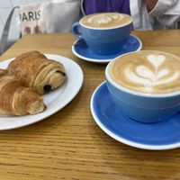 Lattes and pastries (plain croissant and chocolate)   at Cloud Cakes -  Notre Dame de Lorette in Paris