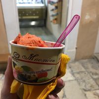 Two scoops of vegan sorbet at Mpochotis in Corfu