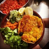 Pastel de choclo  at La Bajonera in Santiago