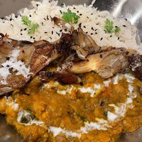 Girgola mushrooms in curry sauce at Gordo Vegano in Buenos Aires