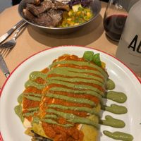Canelones in the front, curry in the back at Gordo Vegano in Buenos Aires
