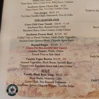 VG = vegan. V = vegetarian at Harvey House Cafe in Grand Canyon Village