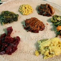 vegan Injera - close-up (different toppings) at Mama Ethiopian Cuisine in Seoul