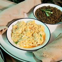 Scrambled eggs and lentil stew served with Injera at Mama Ethiopian Cuisine in Seoul