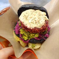 Beet burger with vegan cream cheese at SUSU Vegan Mylk Bar Penang in Penang