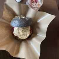 Beet burger with cream cheese   at SUSU Vegan Mylk Bar Penang in Penang