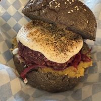 Beetroot burger with vegan cream cheese   at SUSU Vegan Mylk Bar Penang in Penang