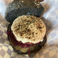 Beet burger with vegan cream cheesee  at SUSU Vegan Mylk Bar Penang in Penang